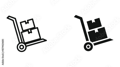 Hand truck with boxes on white background