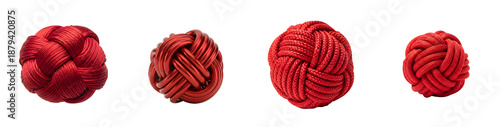 Collection of red decorative monkeys fist rope knots with a transparent background