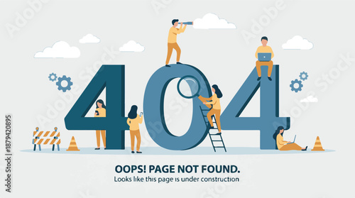 404 Page Not Found error concept illustration with people troubleshooting