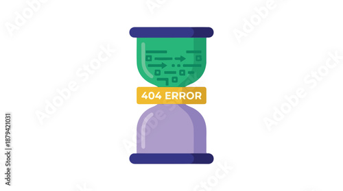 404 error page not found illustration with hourglass and data flow