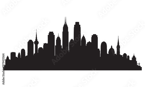 Diverse city skyline silhouette at dusk