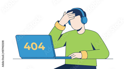 Frustrated person covering face due to 404 error on laptop screen