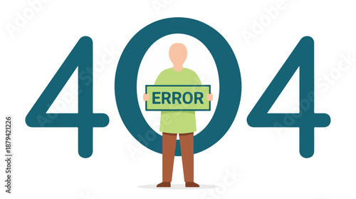 Illustration of 404 Error Page Not Found with Person Holding Sign