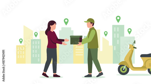 Online shopping order delivery by courier to a customer in the city