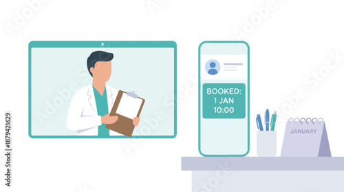 Digital healthcare, online doctor consultation and appointment booking