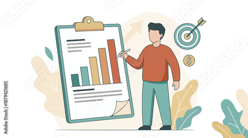 Businessman analyzing financial growth and business strategy with targets