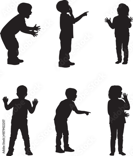 Kids Watching In Surprise Shocked Silhouette Vector Set
