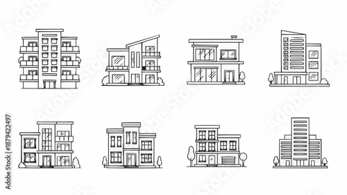 Collection of modern apartment building outlines.