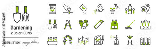 抜け感のあるカジュアルな２色・アイコンセット｜ガーデニング、園芸　[線の編集可能]