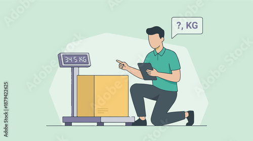 Man checking package weight on digital scale for logistics and inventory management