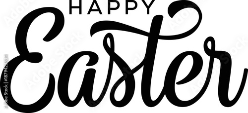 Happy Easter text.Hand drawn text for Easter greeting card. Hand drawn Typography design for Resurrection Sunday day graphic print card banner poster Vector illustration isolated on white background