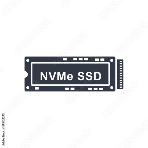 Simplified graphic illustration of a dark blue NVMe SSD computer storage component.