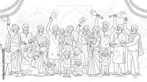 Diverse Group Celebrating Festival with Joyful Emotions in Traditional Attire