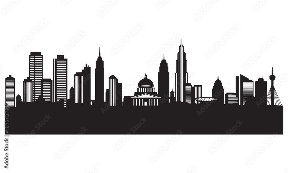 Fototapeta premium Diverse city skyline silhouette with dome.