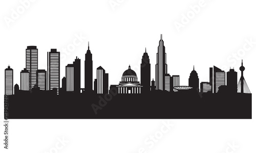 Diverse city skyline silhouette with dome.