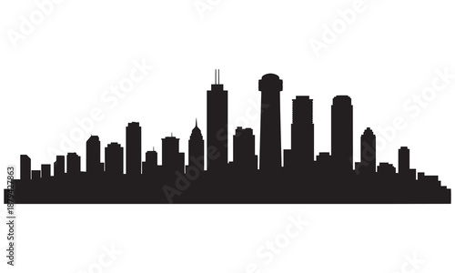 City skyline silhouette with tall skyscrapers.