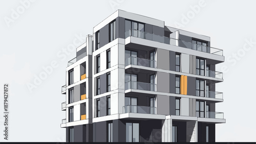Modern Apartment Building Facade Architectural Design.