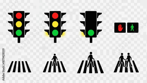 Traffic Light Signals and Pedestrian Crossing Icons.