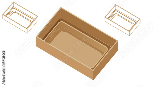 Open pack box for phone . Empty cardboard container template. 3d top view illustration with transporented shadow isolated on white. Blank space inside pakage mockup. Closeup realistic vector object