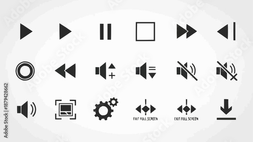 Collection of multimedia playback and control icons.