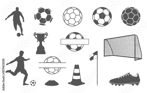 Soccer silhouette collection, Soccer sports bundle, Soccer icons & silhouettes bundle, Football player, ball, goal post & equipment, logo, Football svg bundle, Football bundle. 