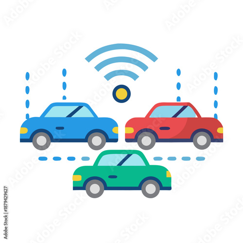 vector illustration of a car on road with Wi-Fi connectivity