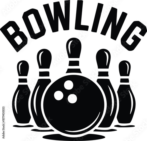 Curved Bowling Typography Emblem, vector, illustration, silhouette