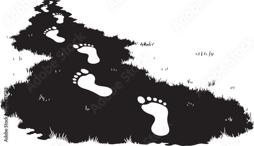 Footprints in the grass with fly and white background