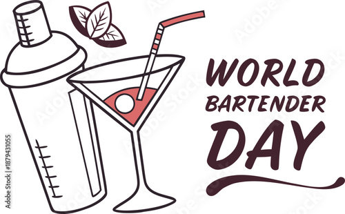  Hand Drawn Cocktail Illustration with Shaker and Martini Glass