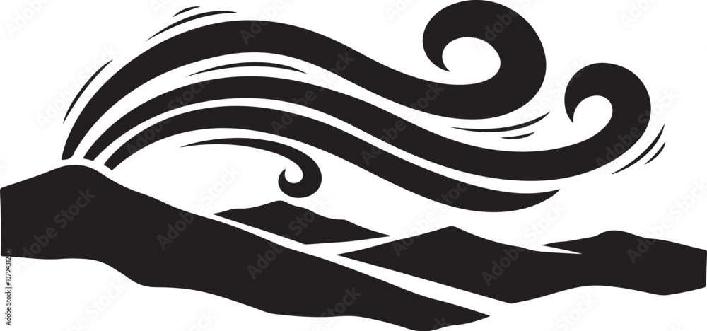 Fototapeta premium Black wave crashing over mountain range in abstract style