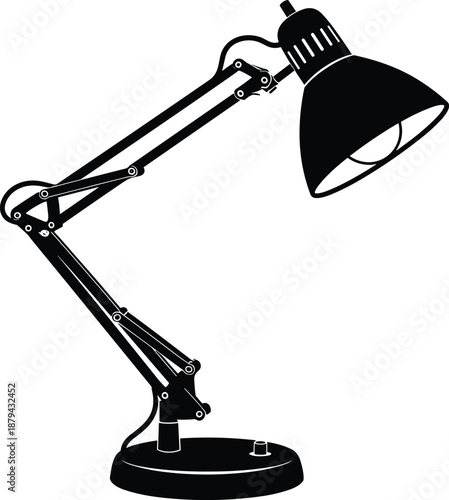 Adjustable desk lamp silhouette illustration modern workspace lighting equipment isolated on white background black and white vector design