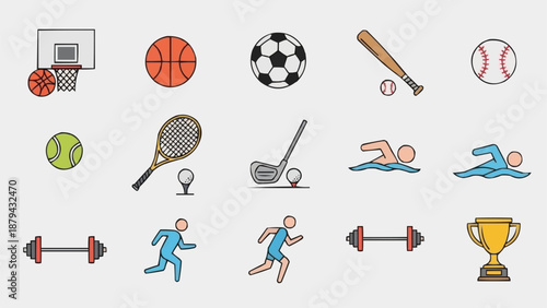 Collection of sports equipment and icons for various sports.