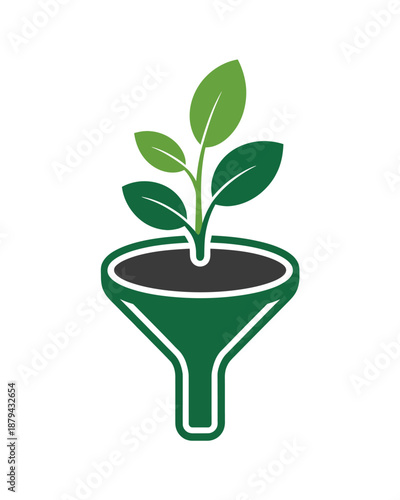 Green Plant Sprouting in Pot Isolated on White Background