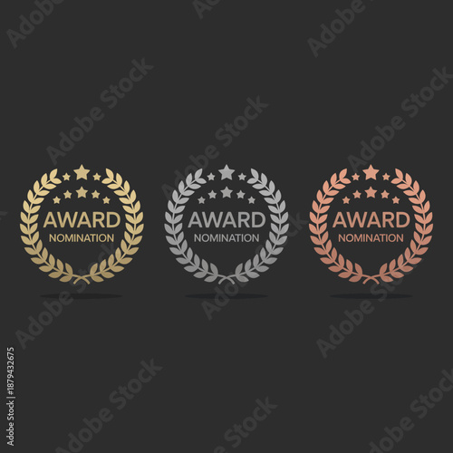Golden Award Nomination Badges with Stars and Laurel Wreath