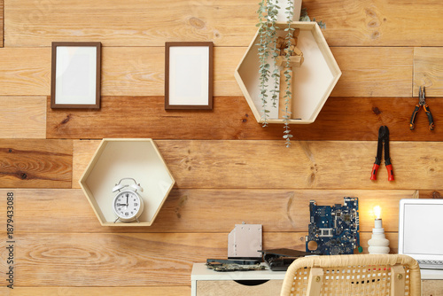 Blank frames with shelves o...