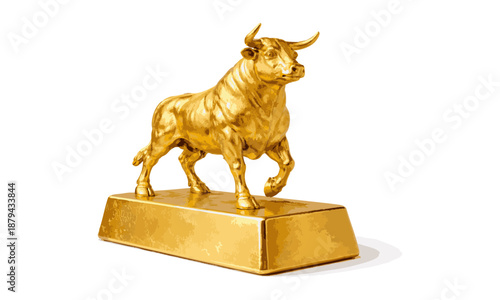 Financial growth concept illustrated by golden bull on gold bar vector illustration, easily editable.
