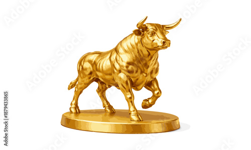 Finance and economy with golden bull on gold bar vector illustration, easily editable.