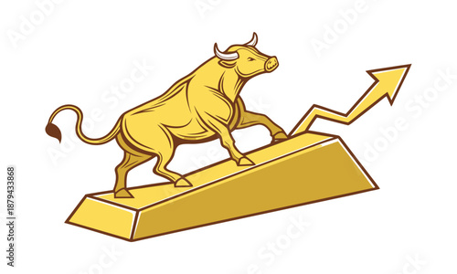 Golden bull standing on gold bar finance concept illustration vector illustration, easily editable.