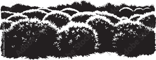 Black and White Illustration of Wavy Grass Landscape Scene
