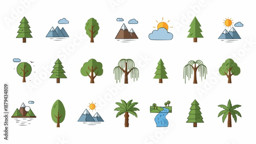 Collection of stylized nature and landscape icons.