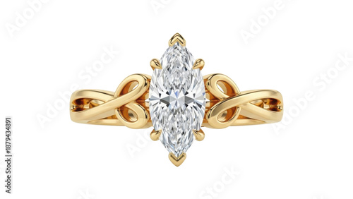 Elegant marquise diamond engagement ring isolated on transparent background