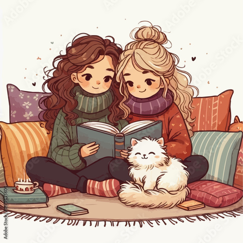 Besties reading a book 