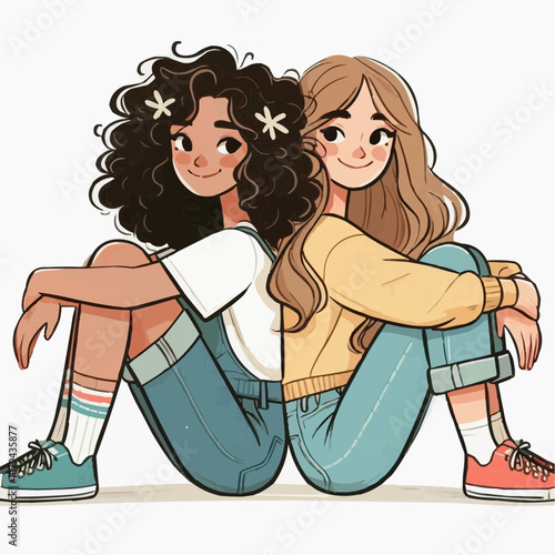 Best friends sitting back to back 