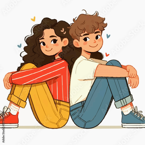 boy and girl sitting back to back 