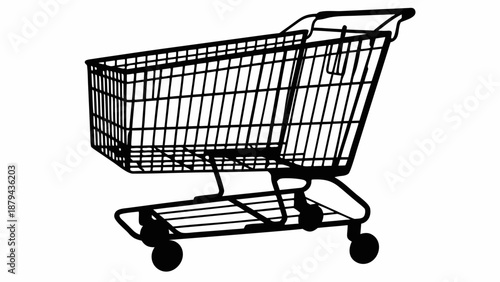 A wire shopping cart illustration on a plain background from a slightly elevated viewpoint