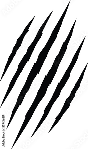Wild animal claw scratch torn paper effect illustration, aggressive damage streak marks graphic for danger, predator, beast attack and edgy design themes