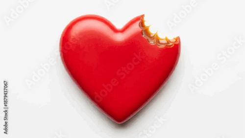 Red Heart Shaped Cookie With Bite Taken Out.