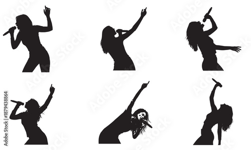 Female singer silhouettes performing on stage, music, entertainment, concert