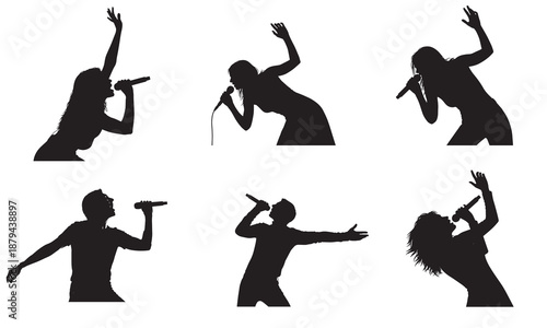 Singers performing on stage silhouettes, music, entertainment, concert