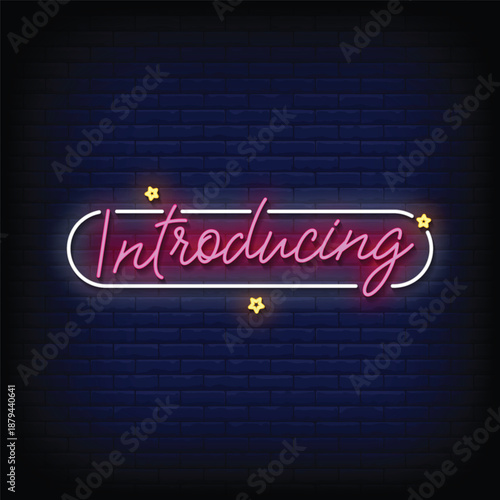 introducing neon signboard with brick wall background vector